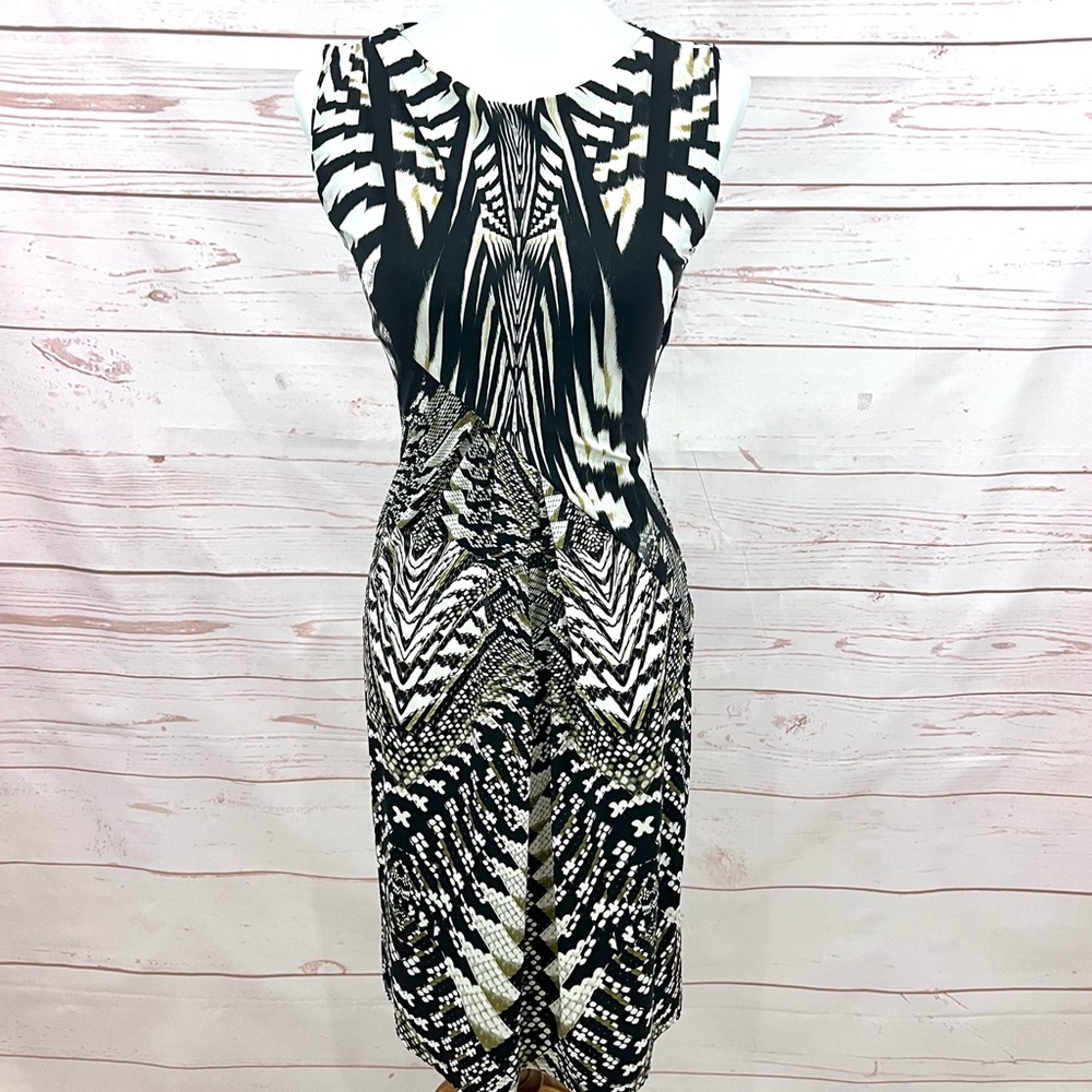 Roberto Cavalli Geometric Aztec Snake Animal Print Sleeveless Asymmetrical Dress